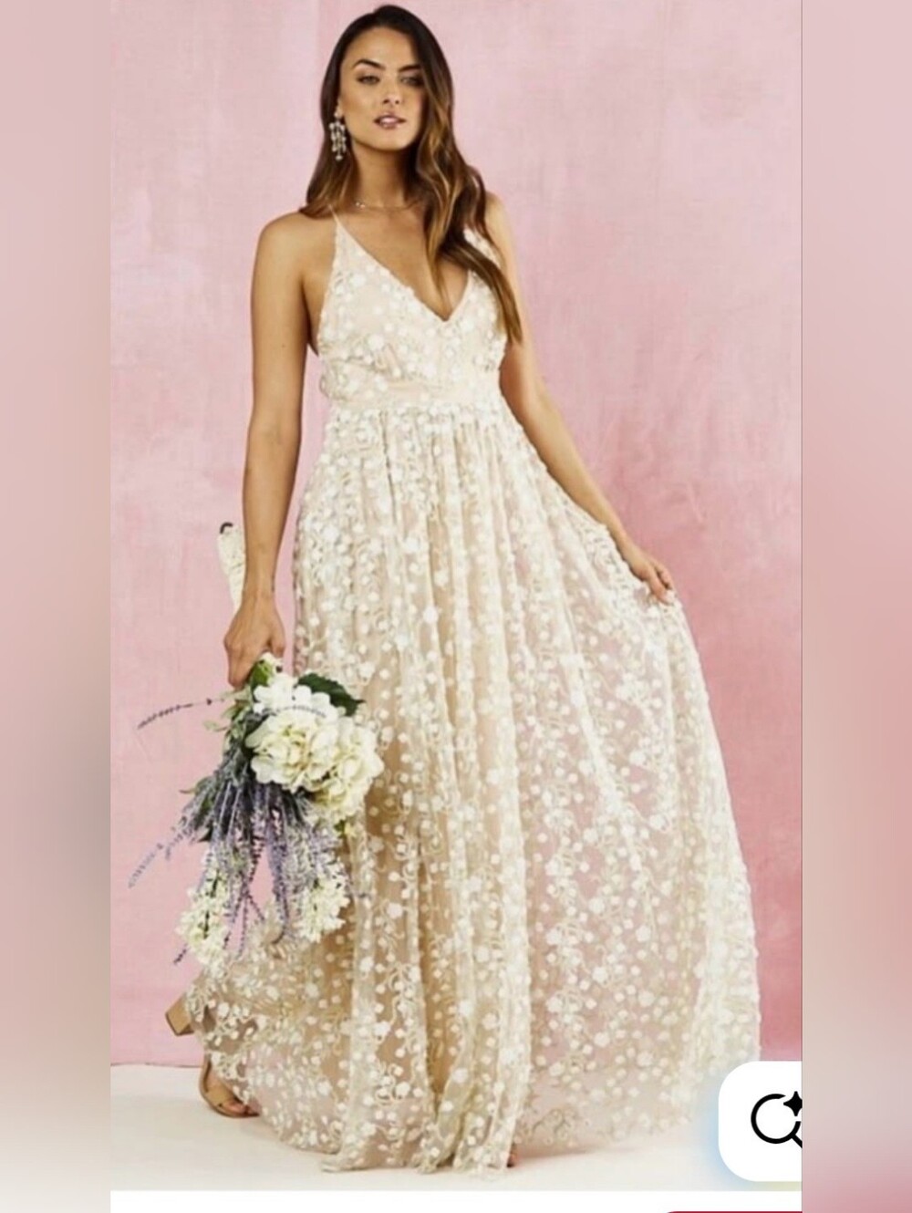 Altar'd State Caledonia 3D Cream Floral Appliqué V-Neck Maxi Dress